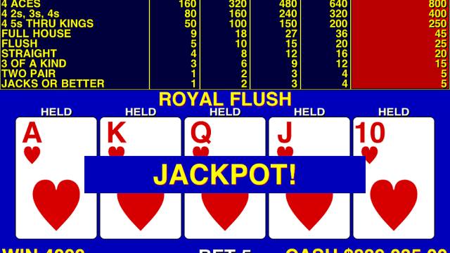 Las probabilidades de obtener una escalera real en Video Poker