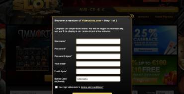 Videoslots сasino: Inscripción