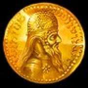 El símbolo Scatter en forma de moneda de oro con la cara de un anciano en Silk Road