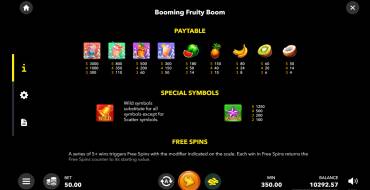 Booming Fruity Boom: Tabla de pagos