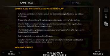 Buffalo Hold And Win Extreme 10000: Reglas