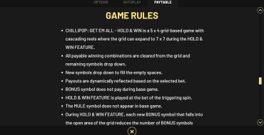 Chillipop: Get Em All — Hold&Win: Reglas