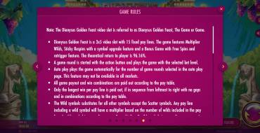 Dionysus Golden Feast: Reglas del juego