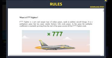 F777 Fighter: Reglas