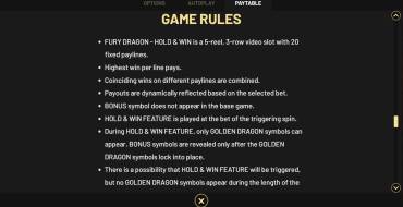 Fury Dragon — Hold&Win: Reglas