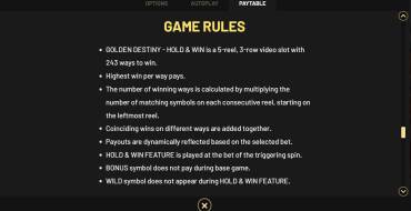 Golden Destiny — Hold&Win: Reglas