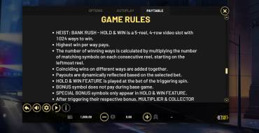 Heist: Bank Rush - Hold&Win: Reglas