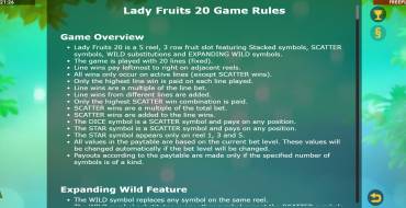 Lady Fruits 20: Reglas