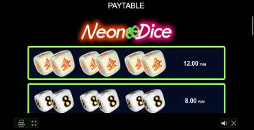 Neon Dice: Tabla de pagos