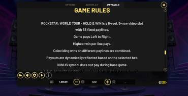 RockStar World Tour Hold&Win: Reglas