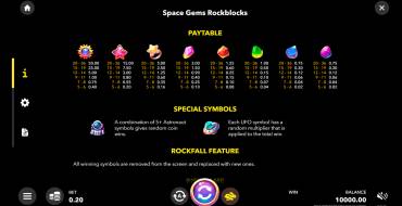 Space Gems. Rockblocks: Tabla de pagos