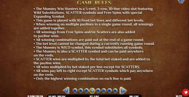 The Mummy Win Hunters: Reglas