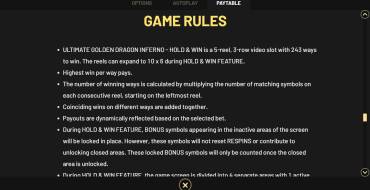 Ultimate Golden Dragon Inferno — Hold&Win: Reglas