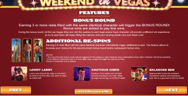 Weekend in Vegas: Juegos de bonificación